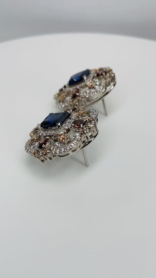 Sapphire and Cubic Zirconia Rhodium Plated Earrings