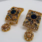 Antique Gold Polished Sapphire And Champagne Stone Earrings