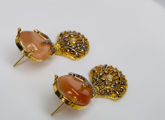 Peach and Gold Seashell Earrings
