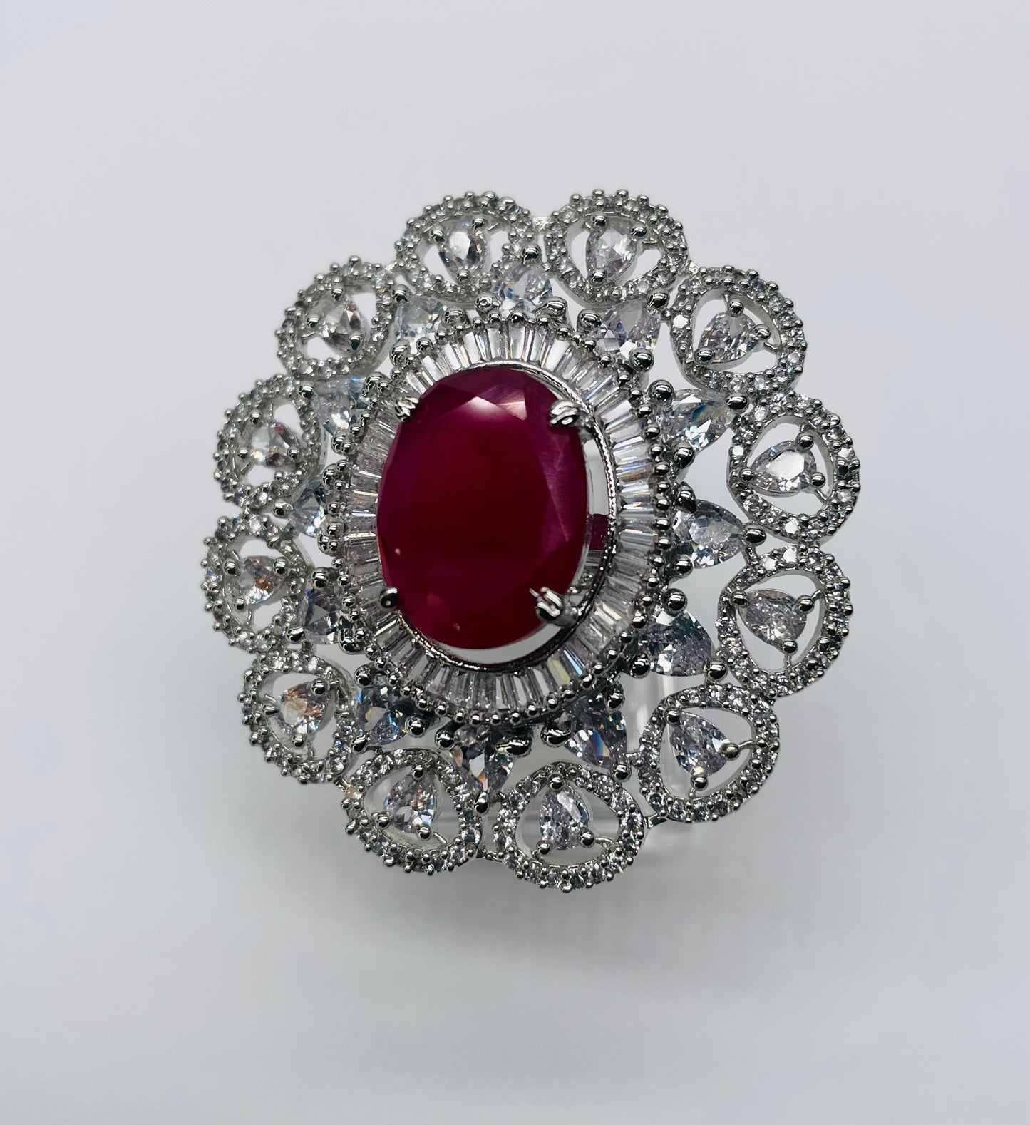 Ruby And American Zirconia Royal Ring Adjustable