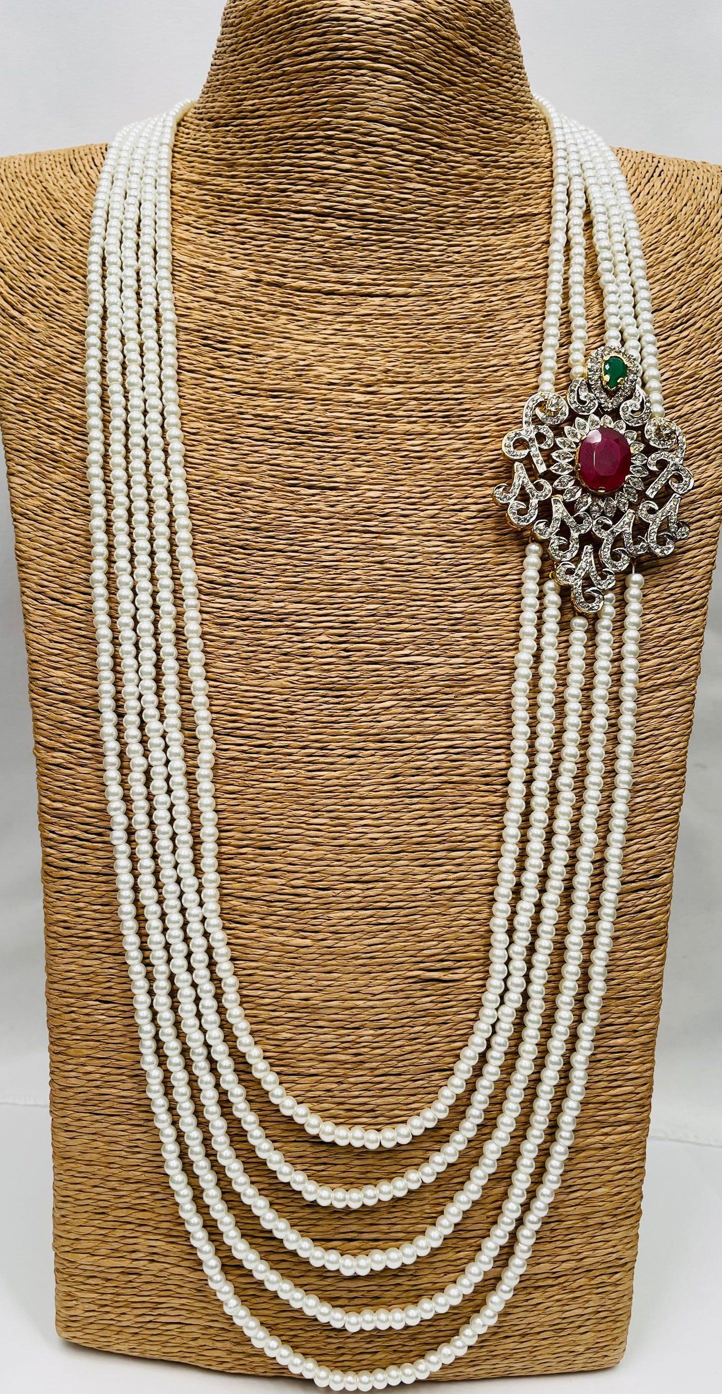 Pearl Multi Layered Long Mala Necklace