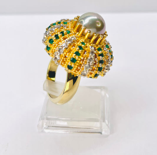 Elegant Ivory Pearl and American Zirconia Ring