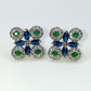 Two Tone Green And Blue Rhodium Plated Earrings