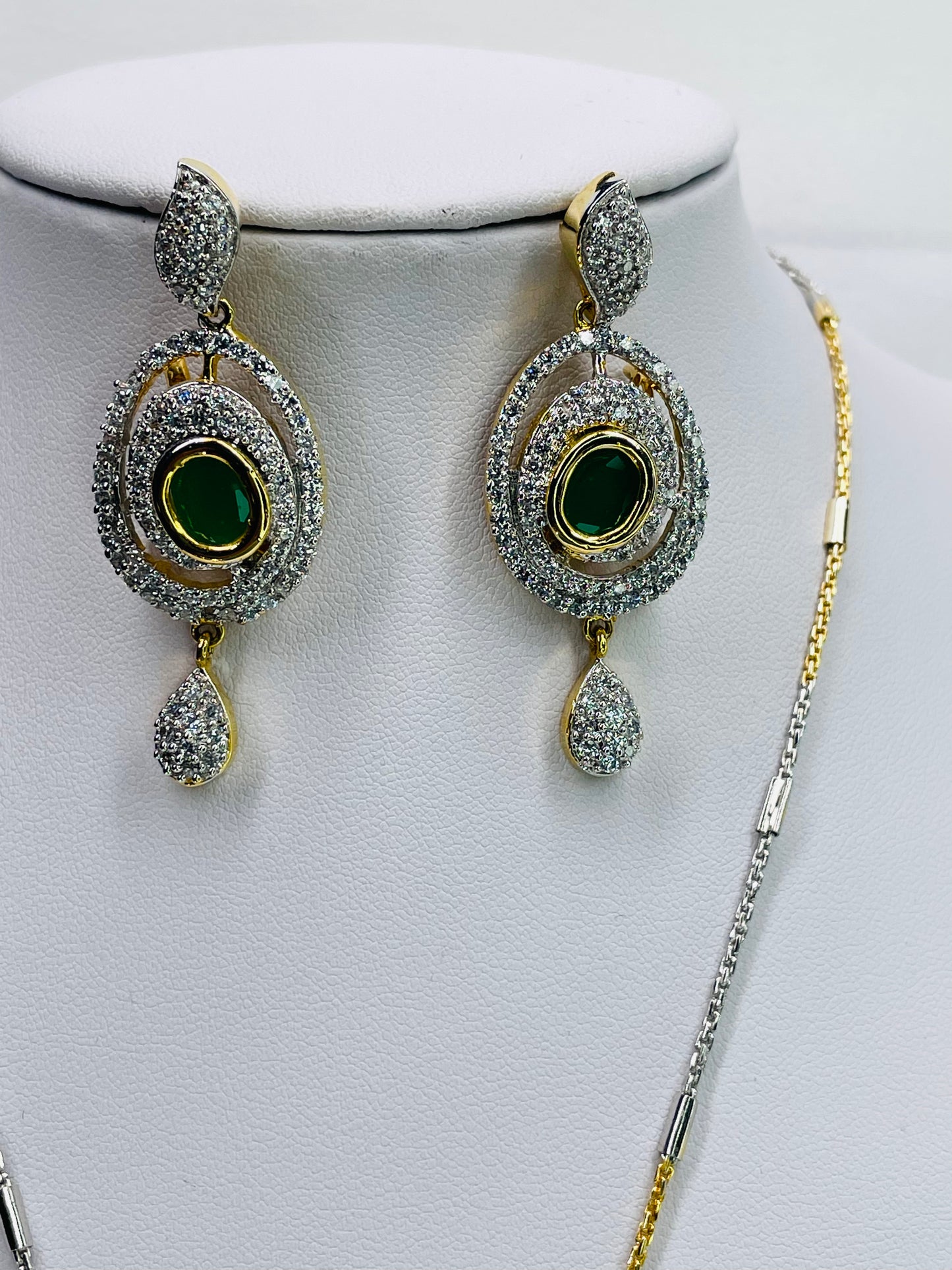 Emerald Cubic Zirconia Pendant And Earring Set