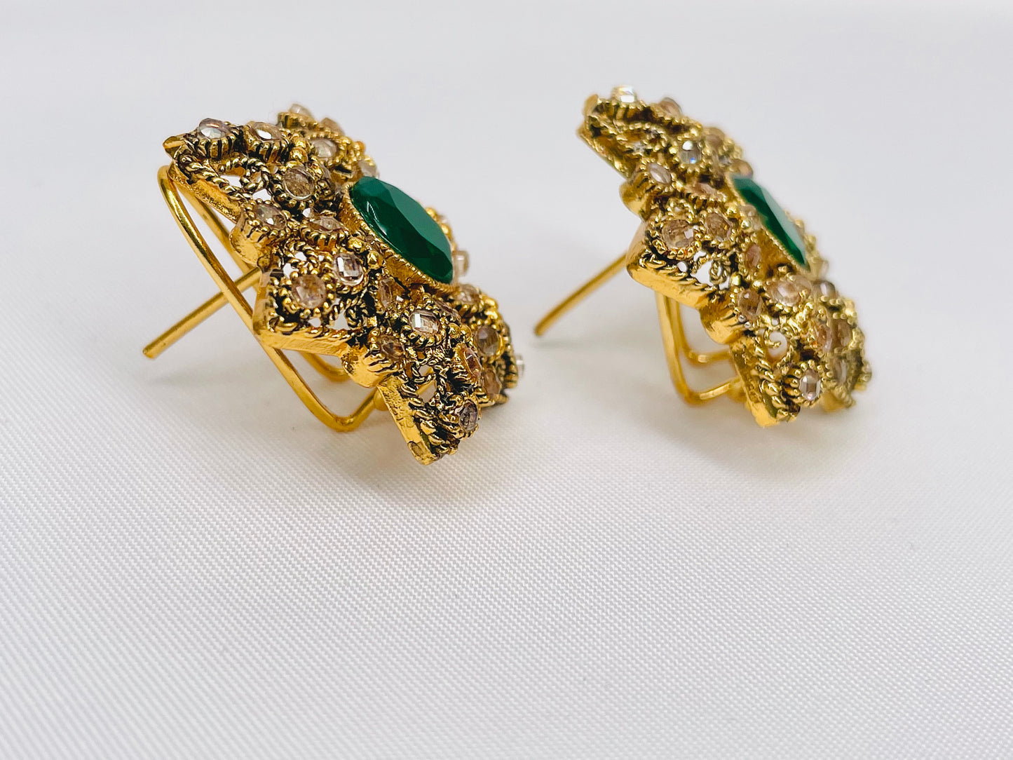 Antique Gold Star Shaped Emerald And Champagne Earrings
