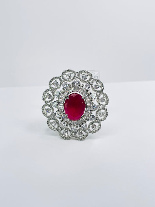 Ruby And American Zirconia Royal Ring Adjustable