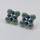 Two Tone Green And Blue Rhodium Plated Earrings