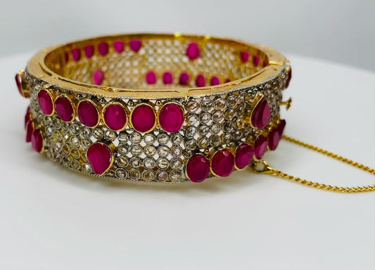 Handcrafted Ruby And Champagne Stones Bangle
