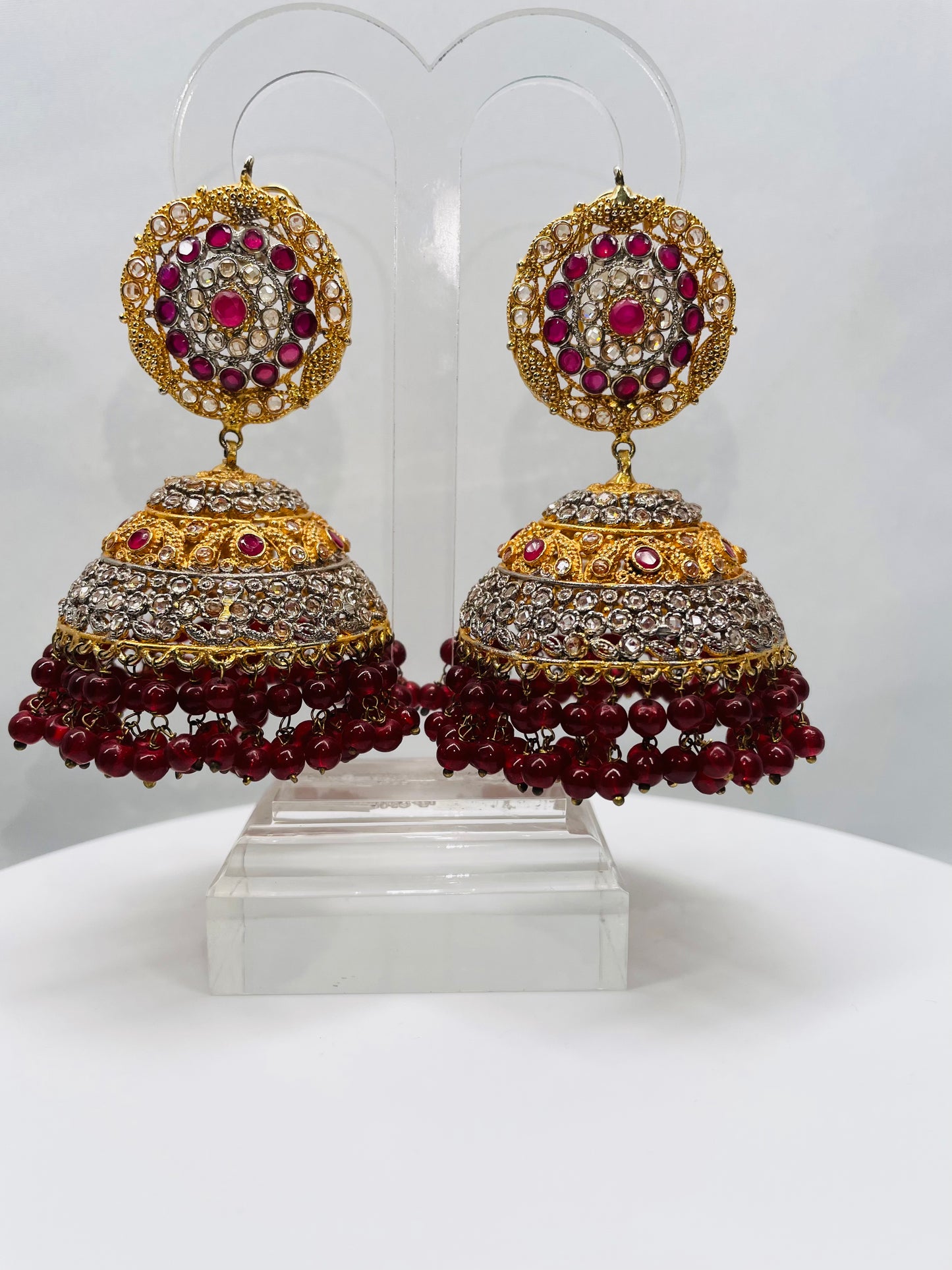 Rustic Gold and Ruby Jhumka Earrings