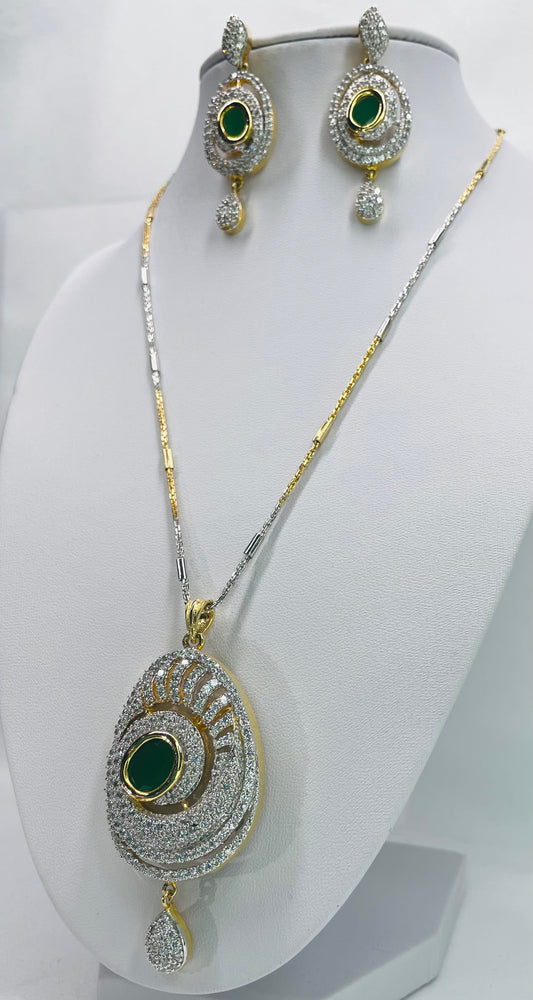 Emerald Cubic Zirconia Pendant And Earring Set