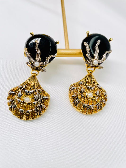 Gold and Black Seashell Earrings