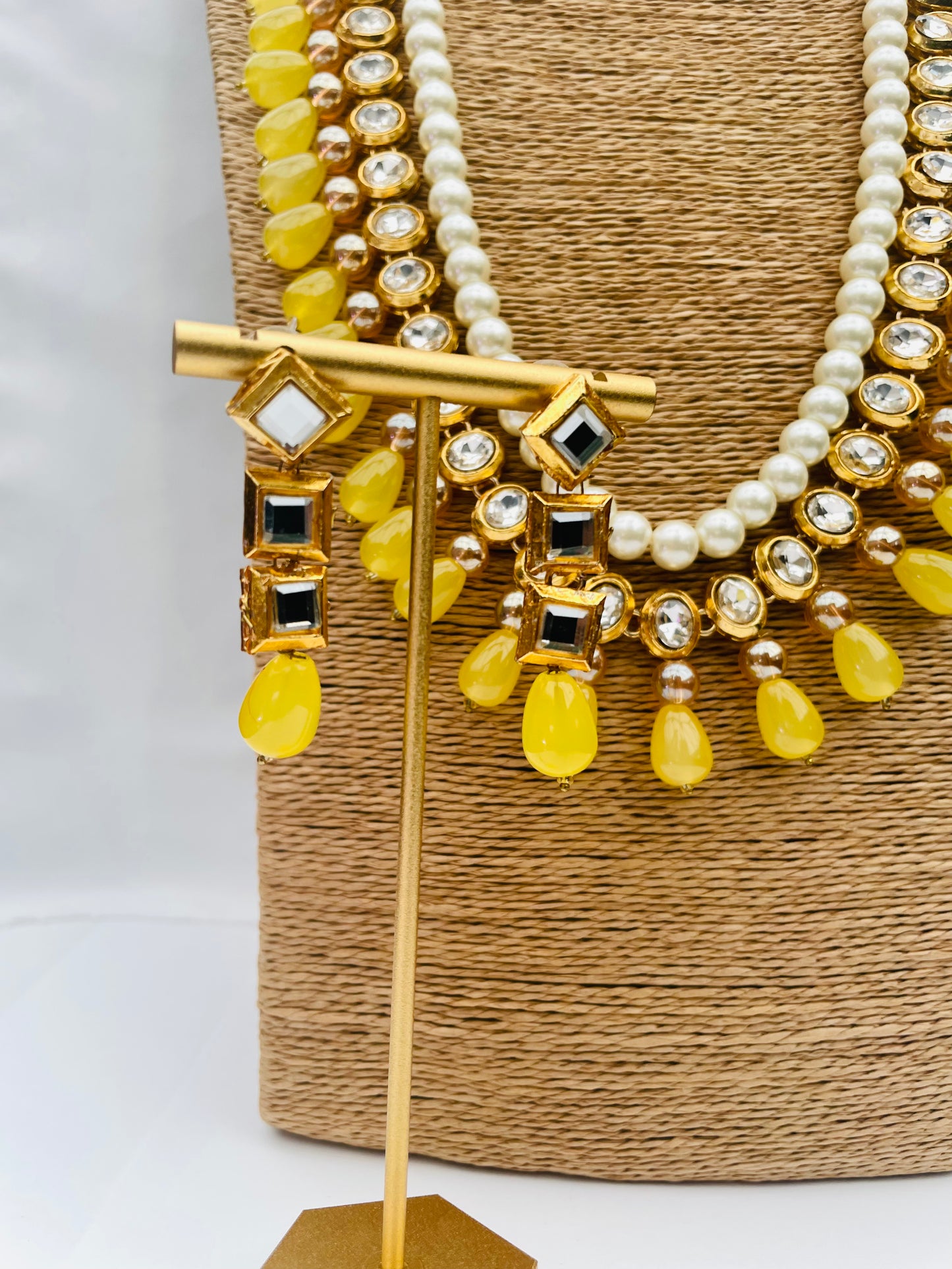 Canary Yellow Necklace And Earrings Set