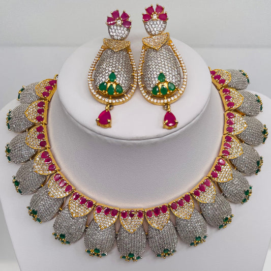 Ruby And Emerald Cubic Zircon Choker Set