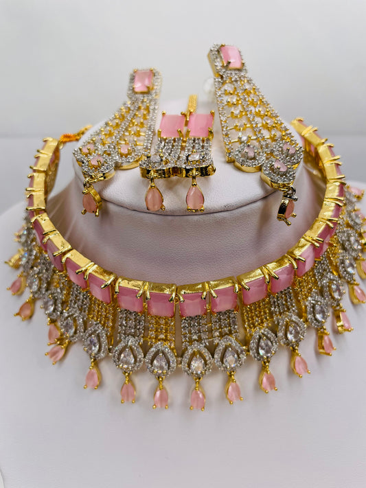 Teardrop Pink Cubic Zirconia Choker Set