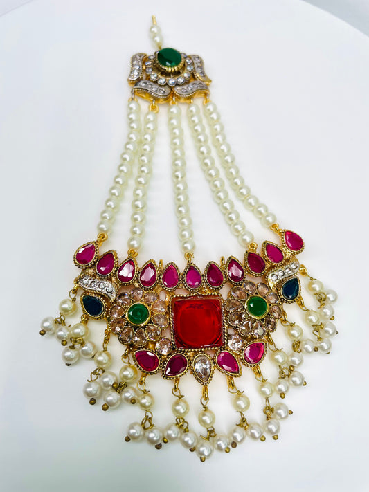 Pearl and Multicoloured stones Jhoomer