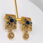 Antique Gold Polished Sapphire And Champagne Stone Earrings