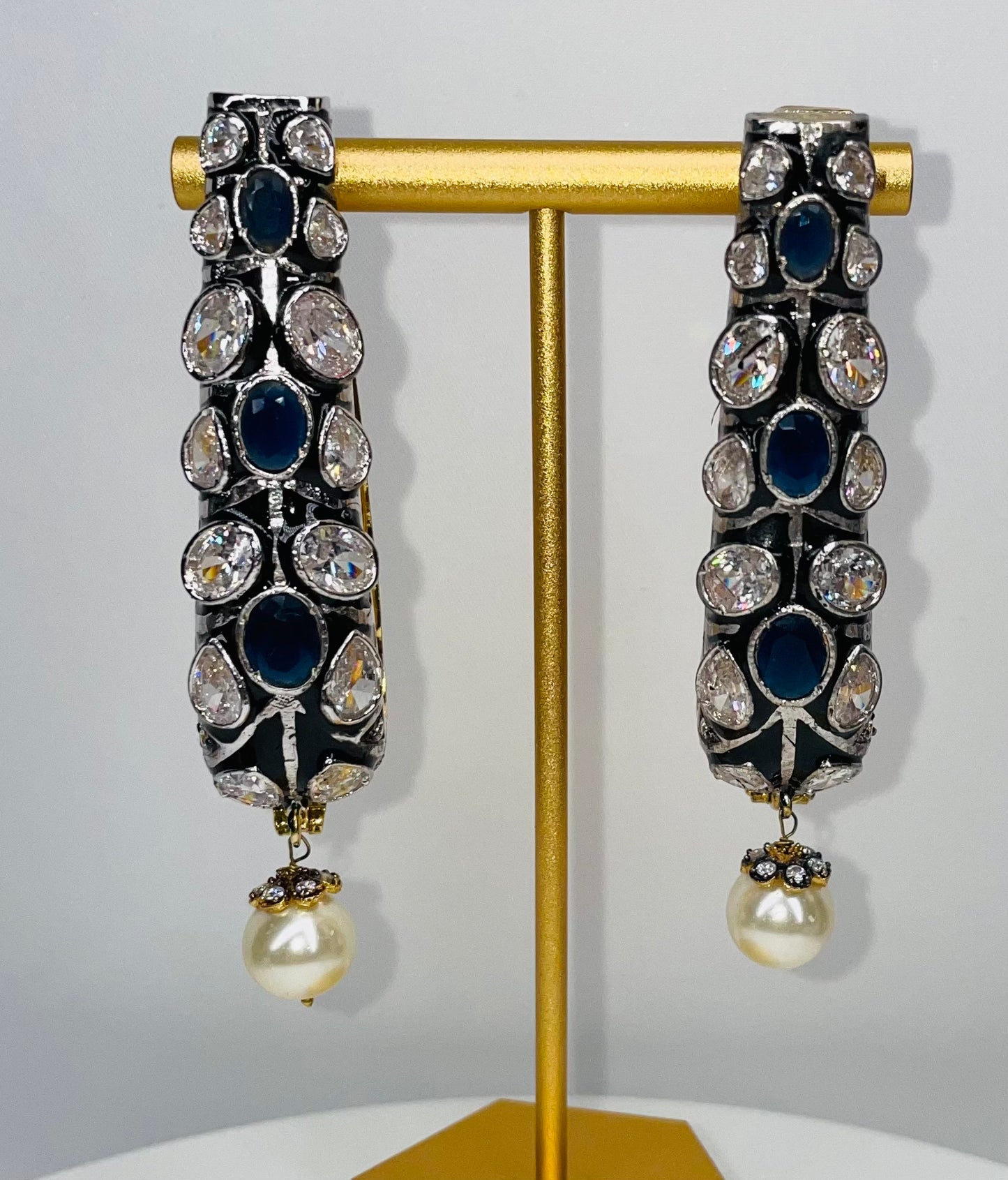 Gold Plated Sapphire And Kundan EARRINGS WITH PEARL DROP