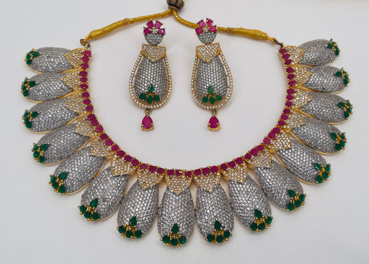 Ruby And Emerald Cubic Zircon Choker Set