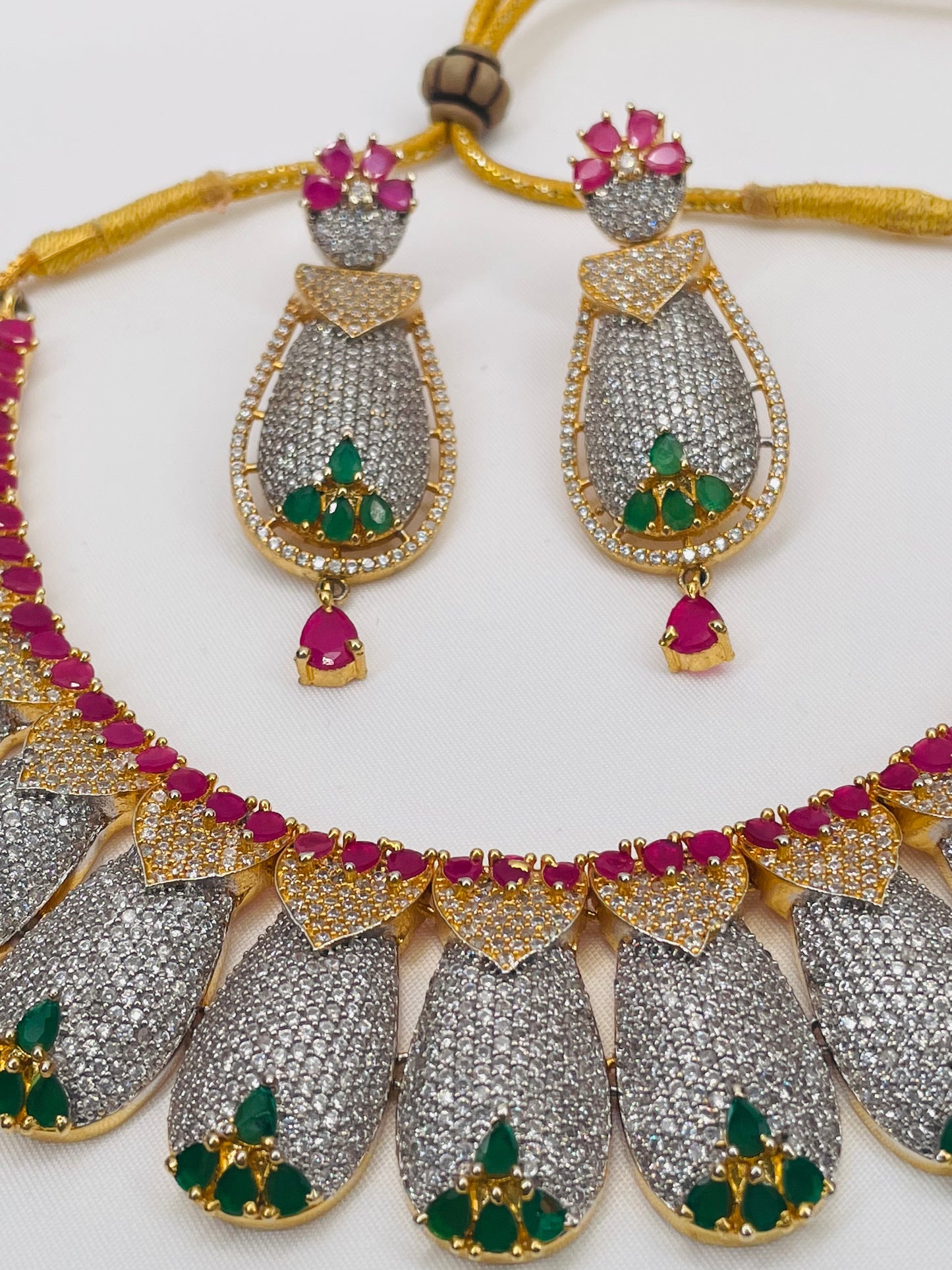Ruby And Emerald Cubic Zircon Choker Set