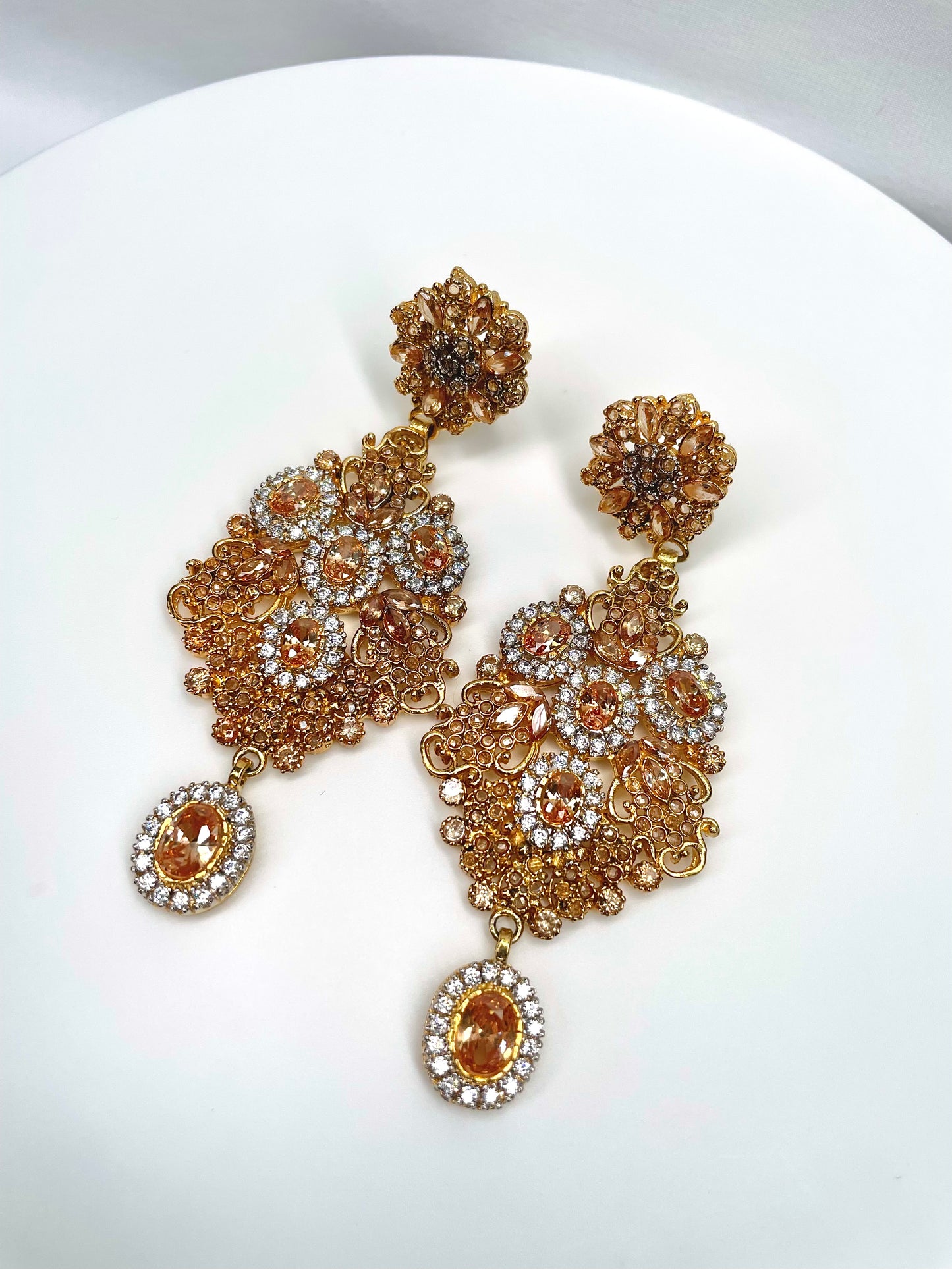 Handcrafted Traditional Champagne Stone Earrings