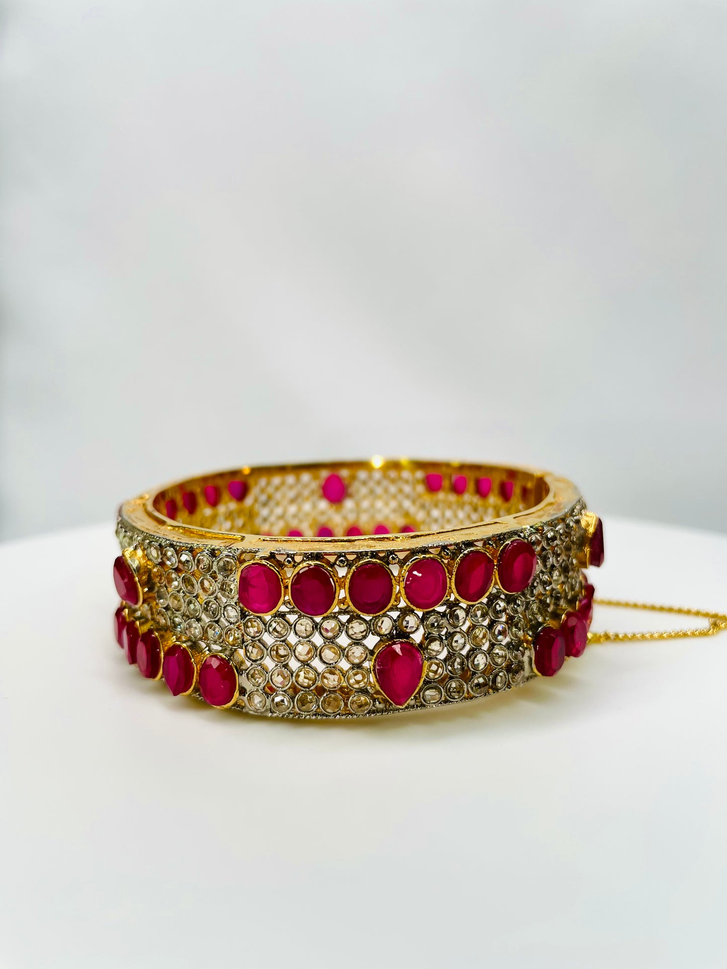 Handcrafted Ruby And Champagne Stones Bangle