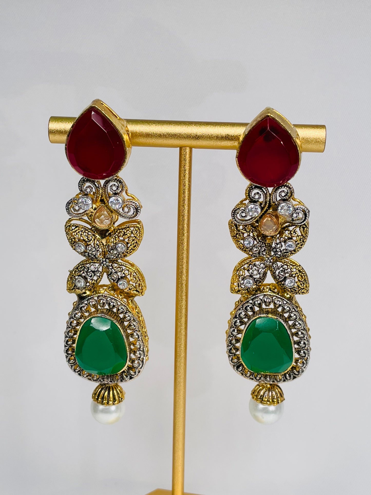 Royal Inspired Ruby Red And Emerald Green Earrings