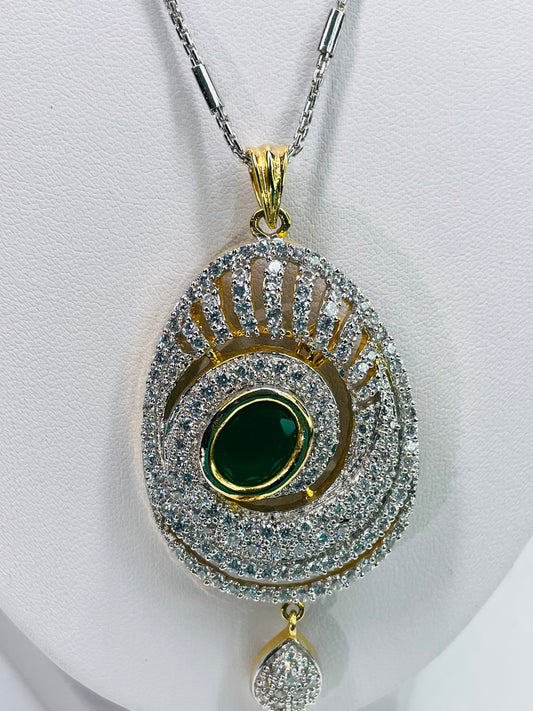 Emerald Cubic Zirconia Pendant And Earring Set
