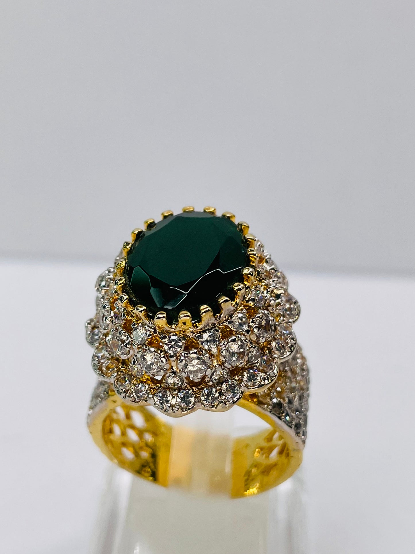 Emerald and Cubic Zirconia Ring