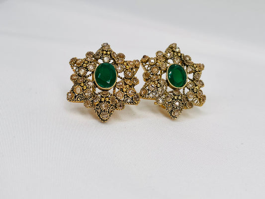 Antique Gold Star Shaped Emerald And Champagne Earrings
