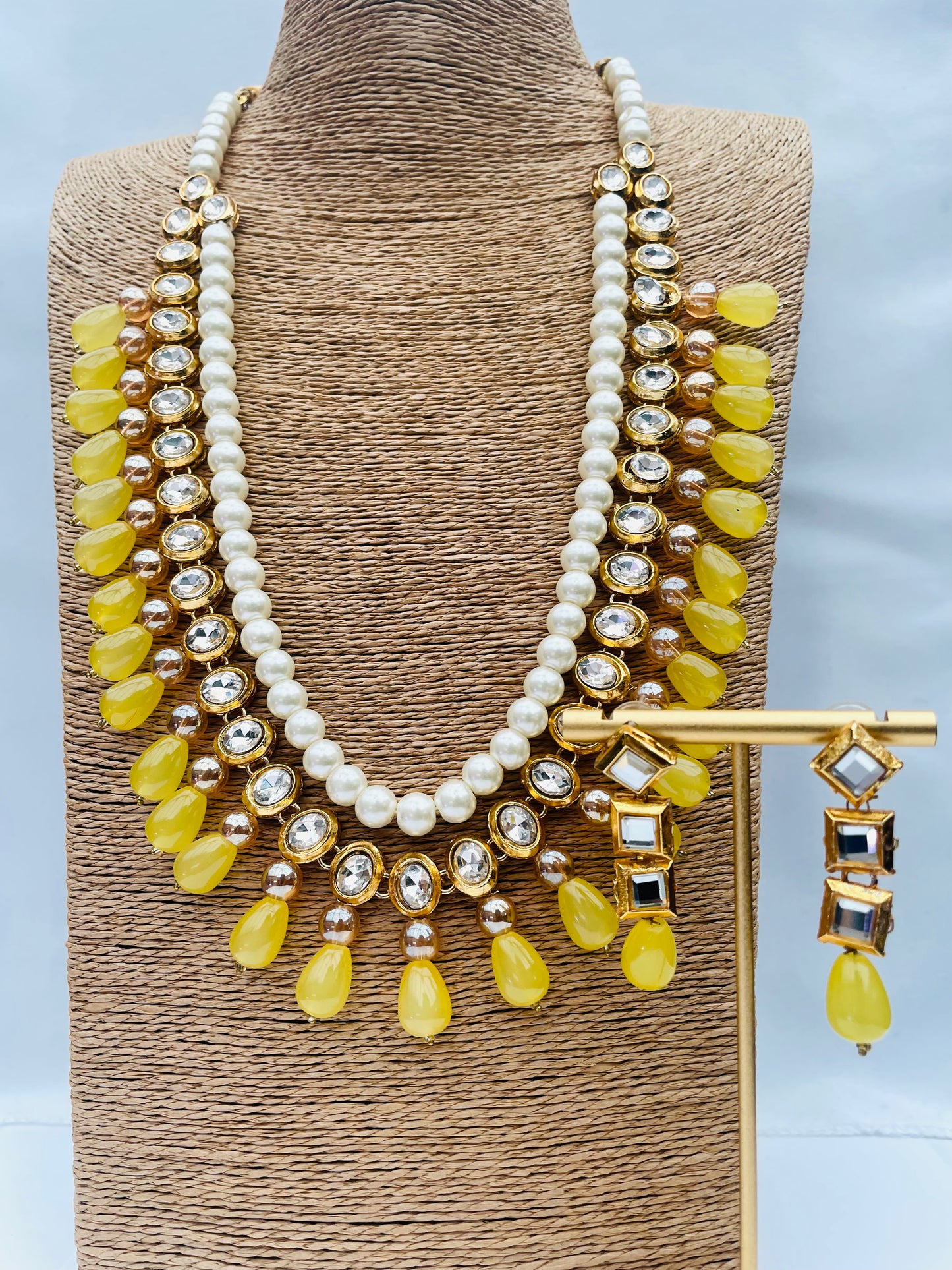 Canary Yellow Necklace And Earrings Set