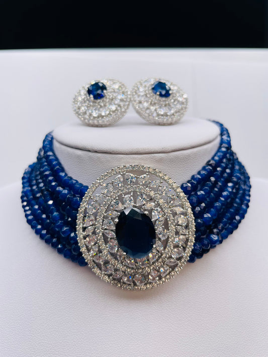Blue Sapphires And Beads Choker Set