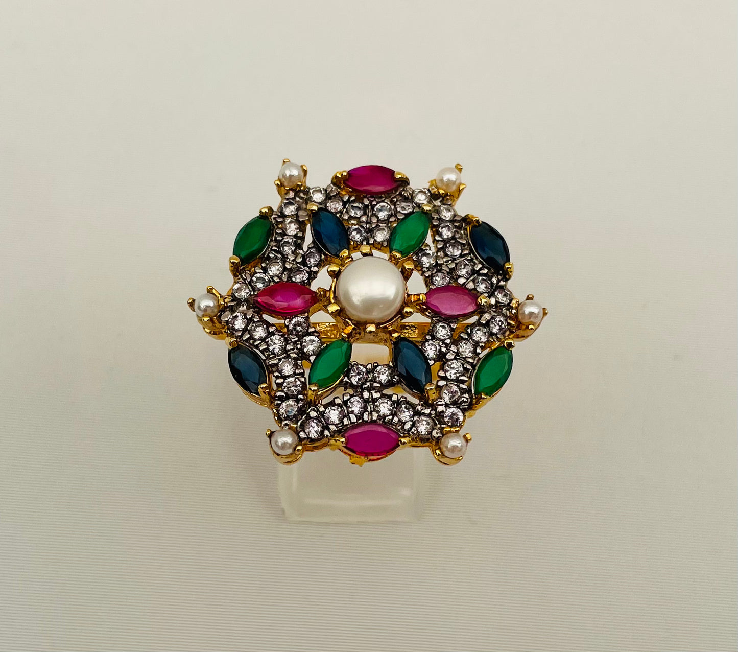 American Zirconia And Multicoloured Stones Ring