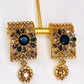 Antique Gold Polished Sapphire And Champagne Stone Earrings