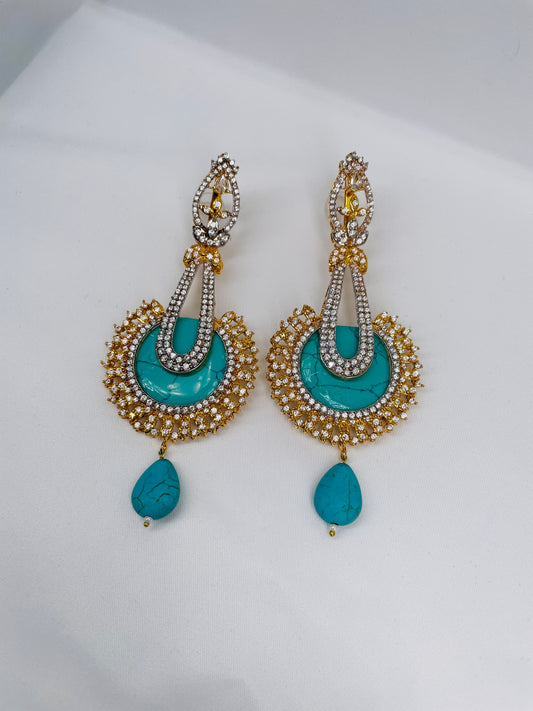 Gold Plated Turquoise Long Drop Earrings