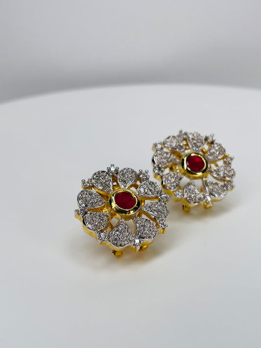 Ruby And Cubic Zirconia Earrings