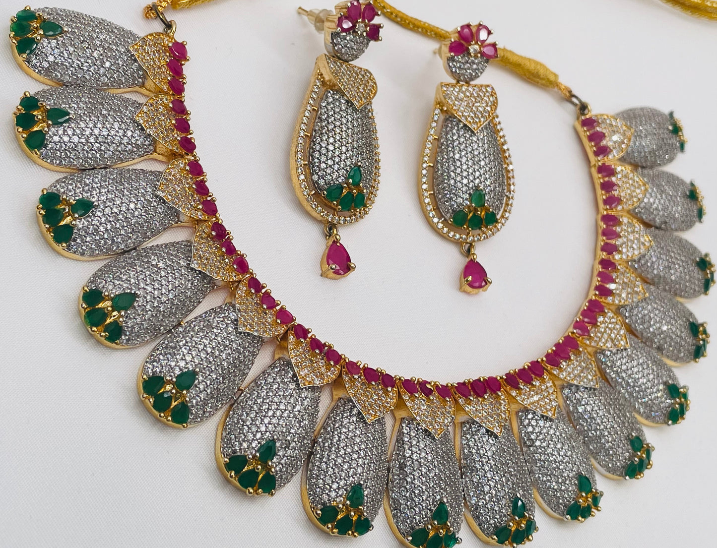 Ruby And Emerald Cubic Zircon Choker Set