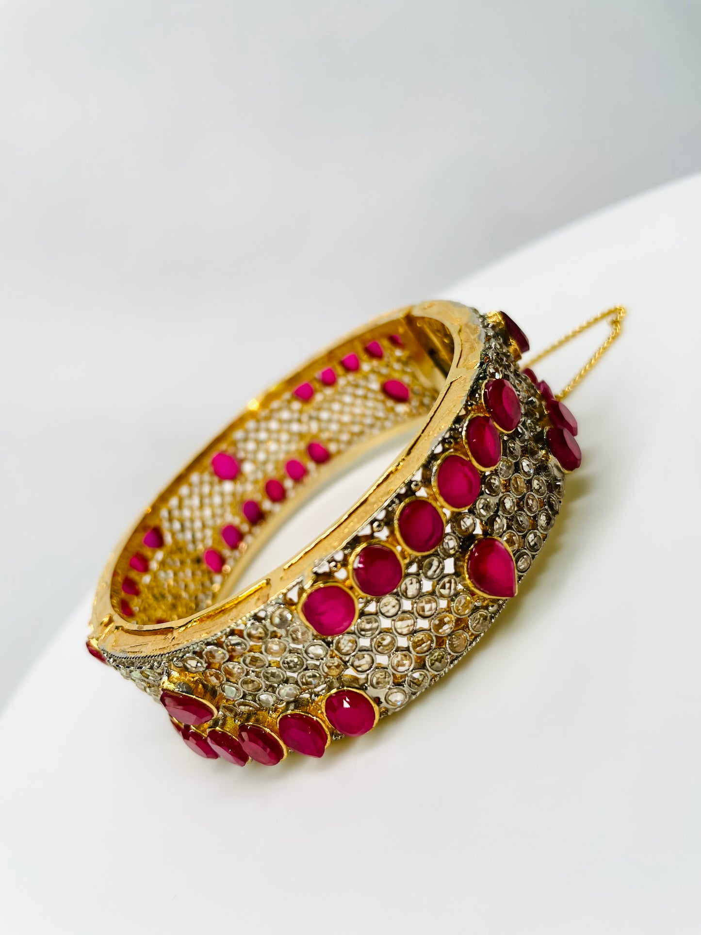 Handcrafted Ruby And Champagne Stones Bangle