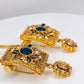 Antique Gold Polished Sapphire And Champagne Stone Earrings