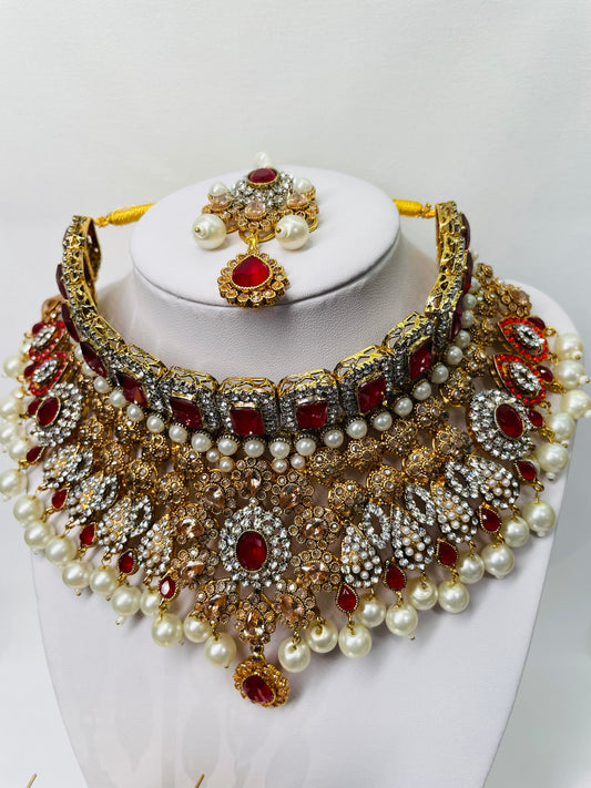 Ruby And Rose Gold Bridal Necklace Set