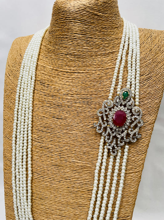 Pearl Multi Layered Long Mala Necklace