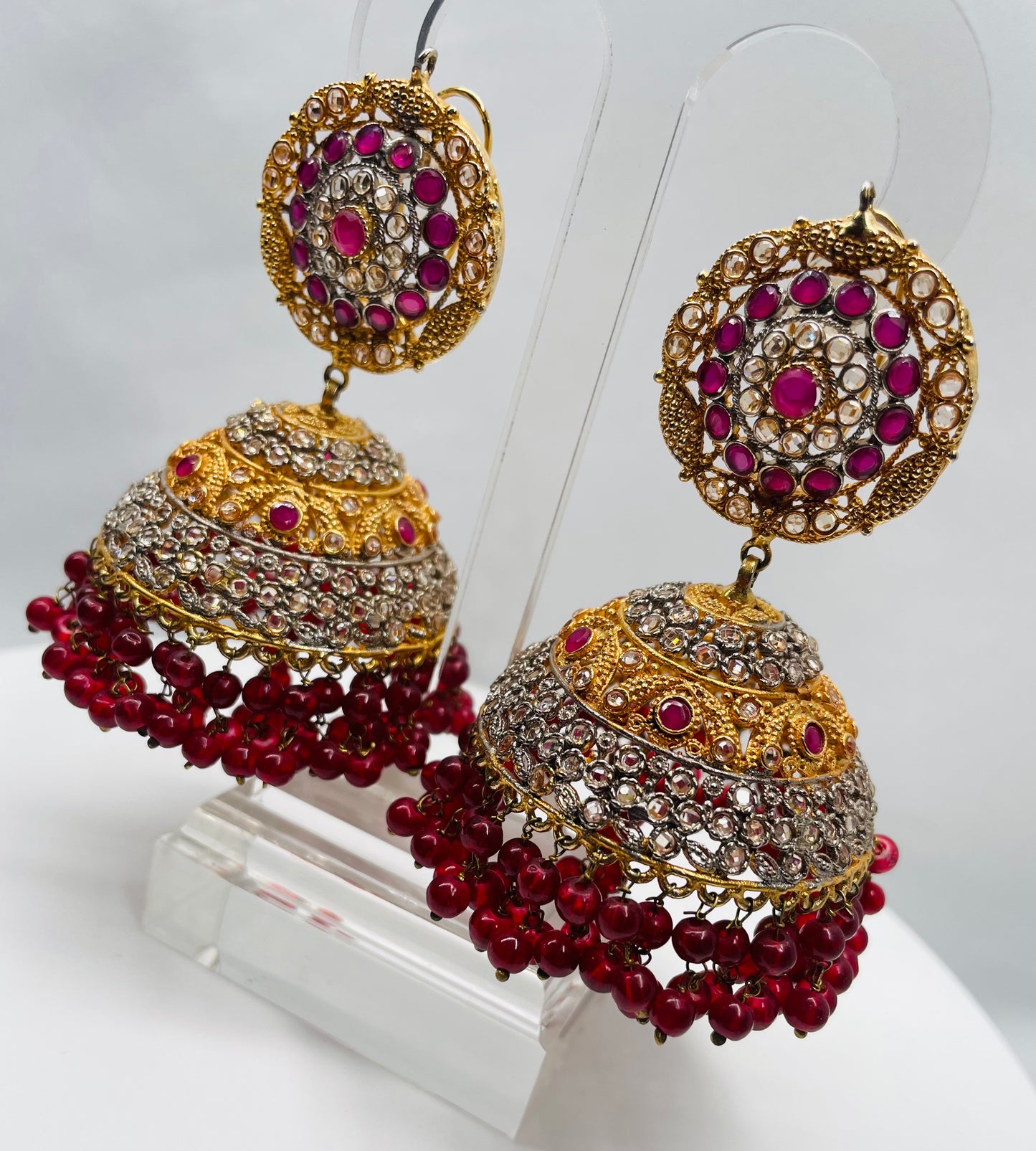 Rustic Gold and Ruby Jhumka Earrings