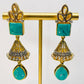 Handcrafted Gold And Turquoise Stone Earrings