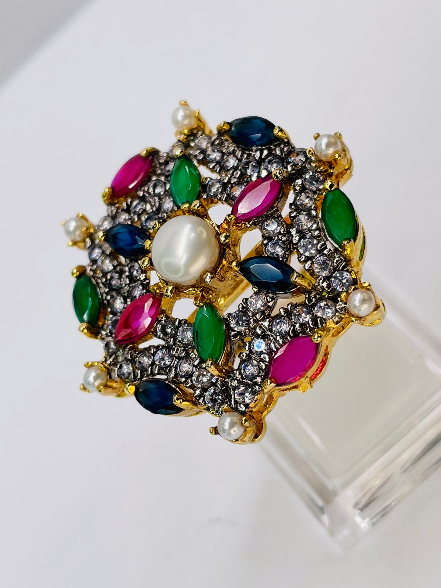 American Zirconia And Multicoloured Stones Ring