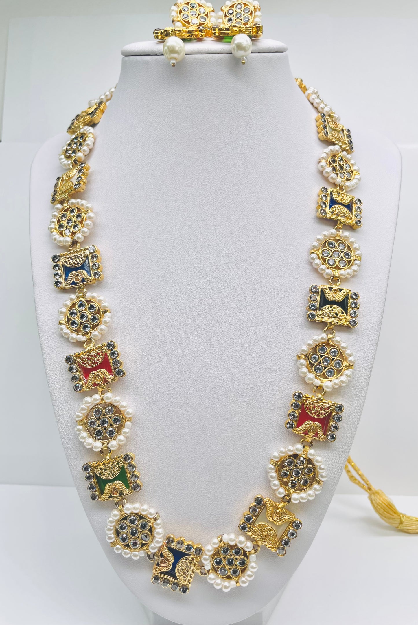 Multicolour Stones With Pearls Long Mala Set