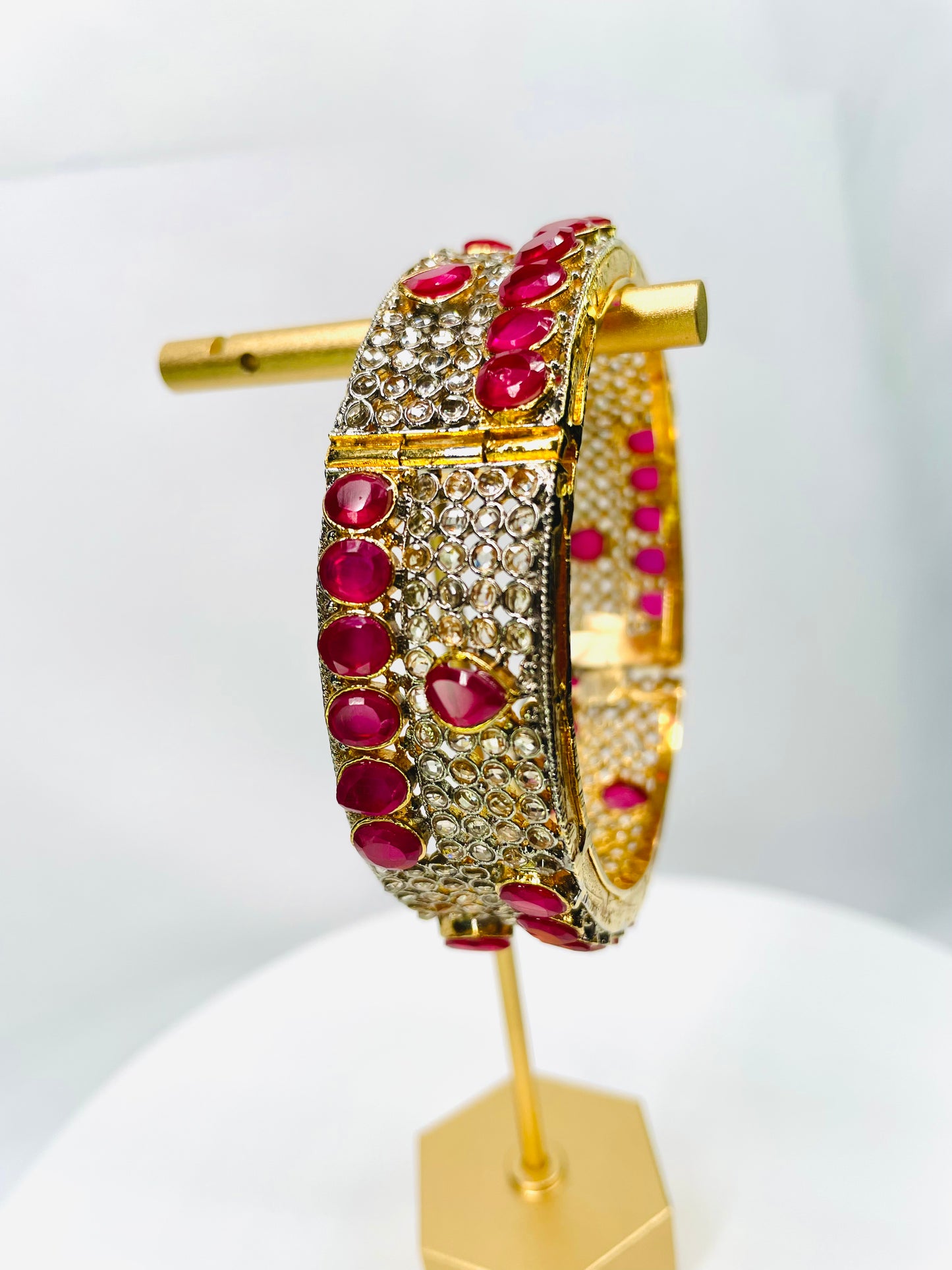 Handcrafted Ruby And Champagne Stones Bangle