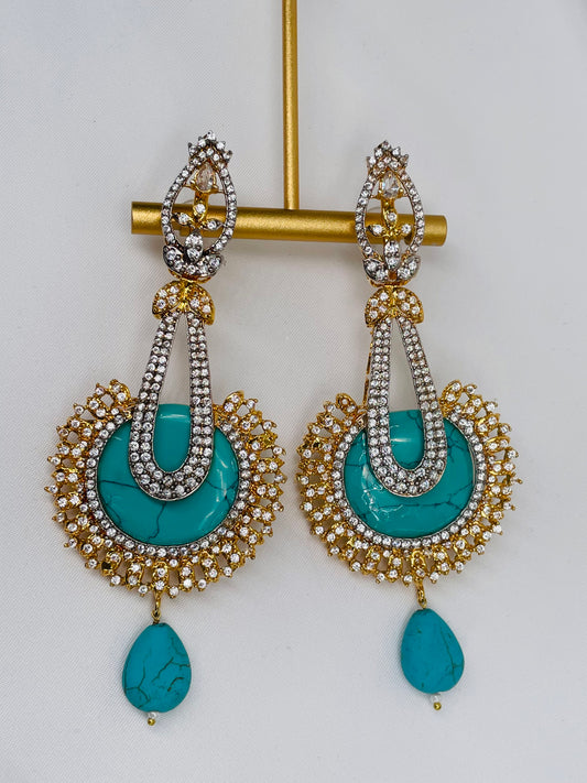 Gold Plated Turquoise Long Drop Earrings