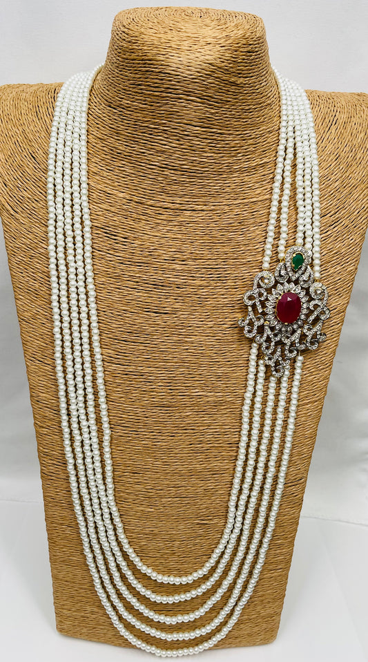 Pearl Multi Layered Long Mala Necklace